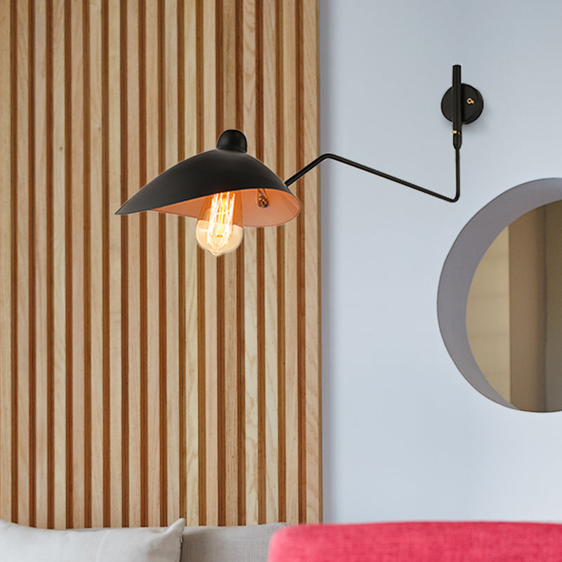 1 Bulb Domed Wall Mounted Light Retro Loft Black Metallic Adjustable Wall Light Fixture for Study Room