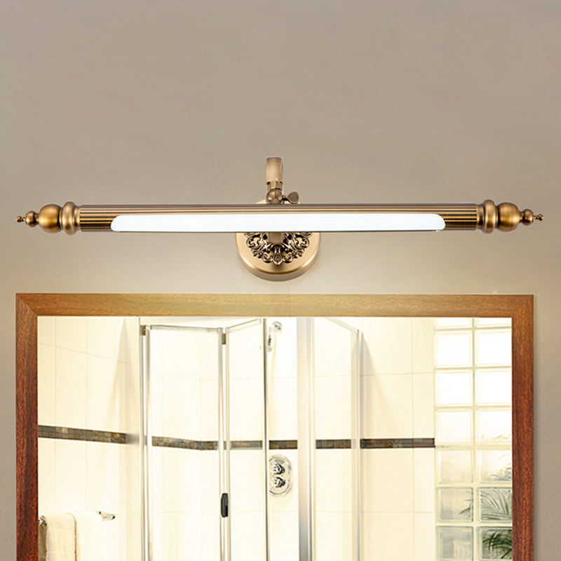 Brass Finish Tubular Wall Lamp Modernist 20"/24" Wide LED Metal Vanity Lighting in Warm/White Light over Mirror