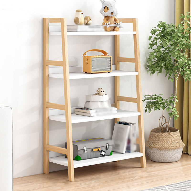 Contemporary Ladder Bookcase Wooden Open Back Bookshelf with Shelves for Home