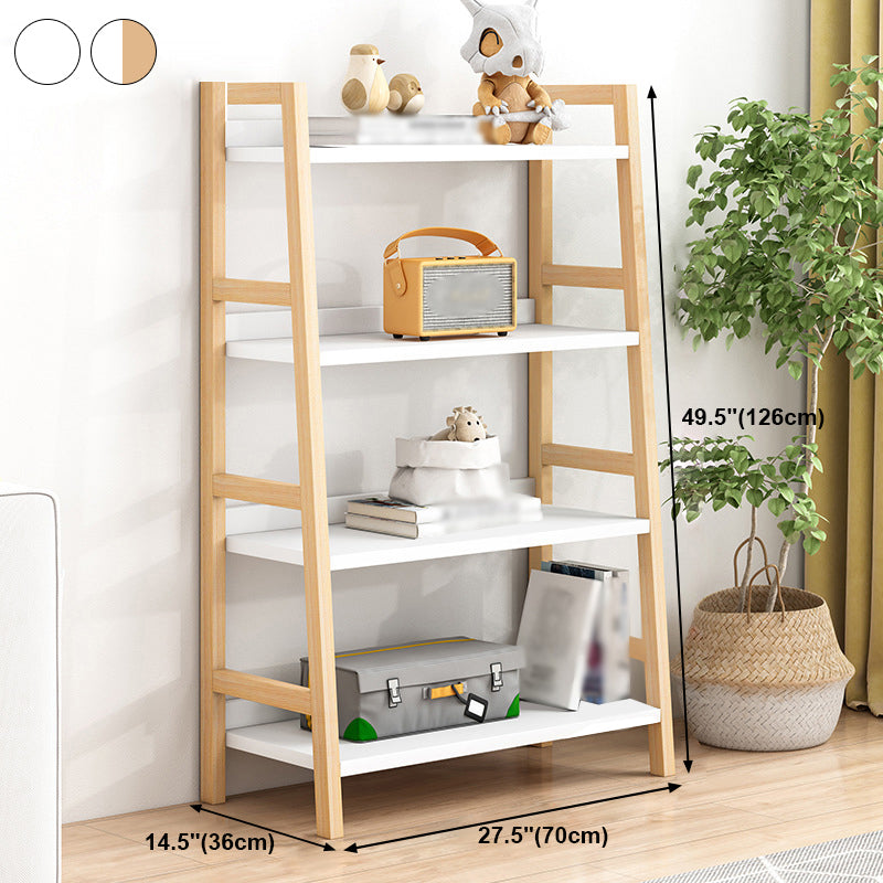 Contemporary Ladder Bookcase Wooden Open Back Bookshelf with Shelves for Home