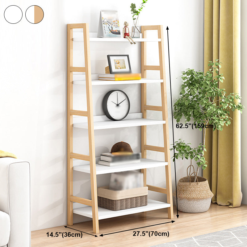 Contemporary Ladder Bookcase Wooden Open Back Bookshelf with Shelves for Home