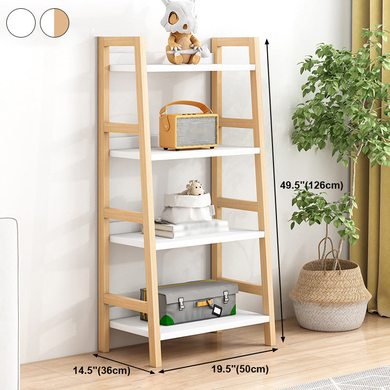 Contemporary Ladder Bookcase Wooden Open Back Bookshelf with Shelves for Home