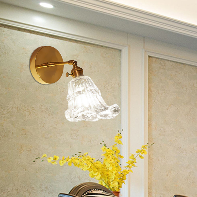 Clear Textured Glass Brass Shonce Light Art Deco 1 lámpara de pared industrial de 1 luces de lámpara de pared