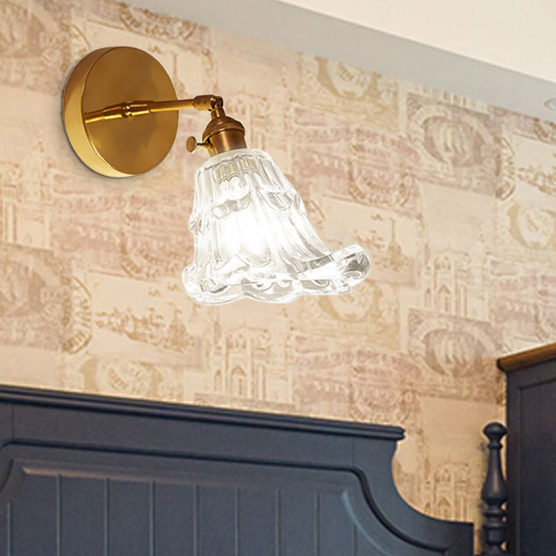 Clear Textured Glass Brass Shonce Light Art Deco 1 lámpara de pared industrial de 1 luces de lámpara de pared