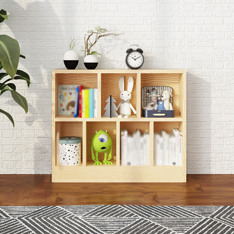 2/3-Shelf Natural Modern Bookshelf Pine Wood Geometric Closed Back Bookshelf