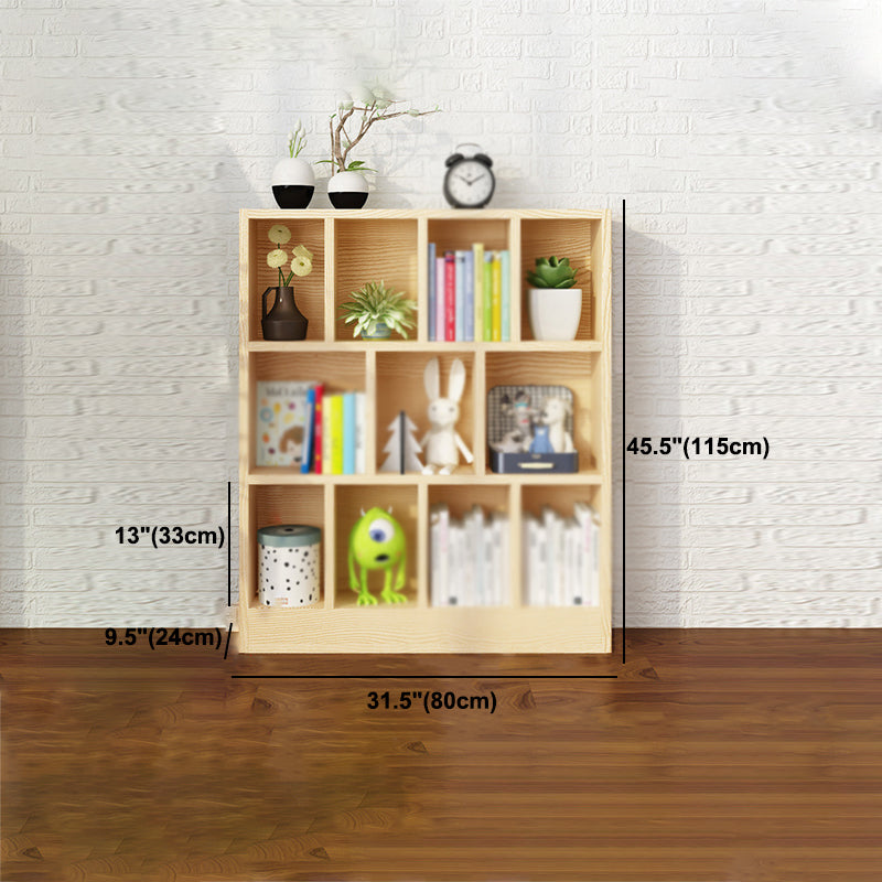 2/3-Shelf Natural Modern Bookshelf Pine Wood Geometric Closed Back Bookshelf