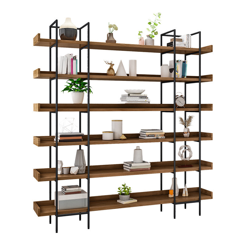 Metal Bookcase Industrial Book Shelf with Wood Rectangular Shelves