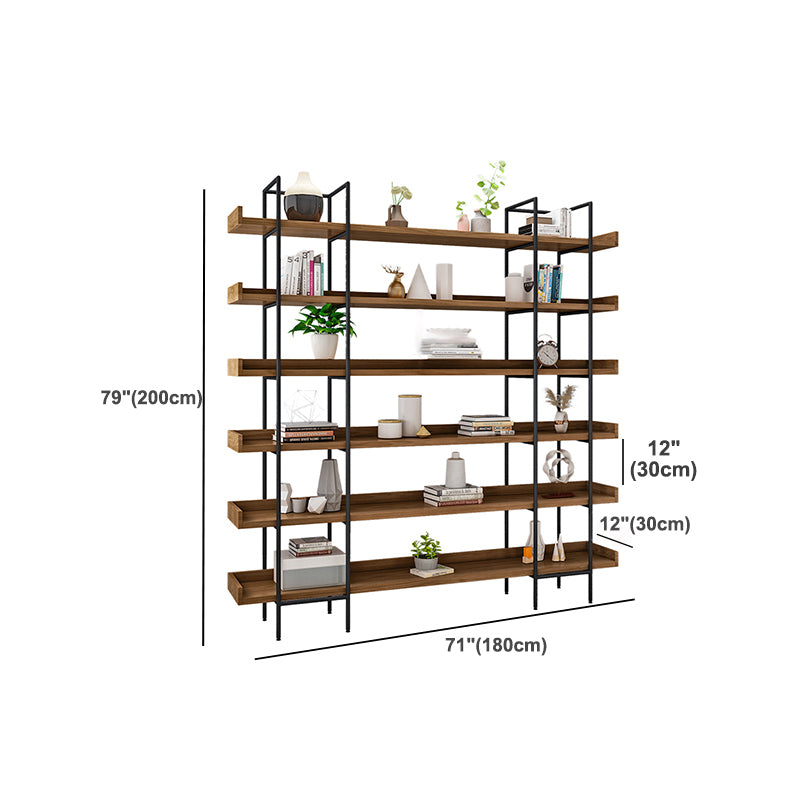 Metal Bookcase Industrial Book Shelf with Wood Rectangular Shelves