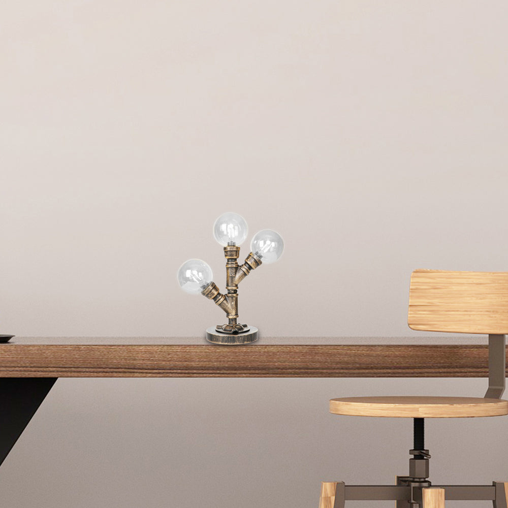 Clear/Amber Glass Antique Bronze Distanne Light Globe 2/3 Light Implesso di attività industriali con base