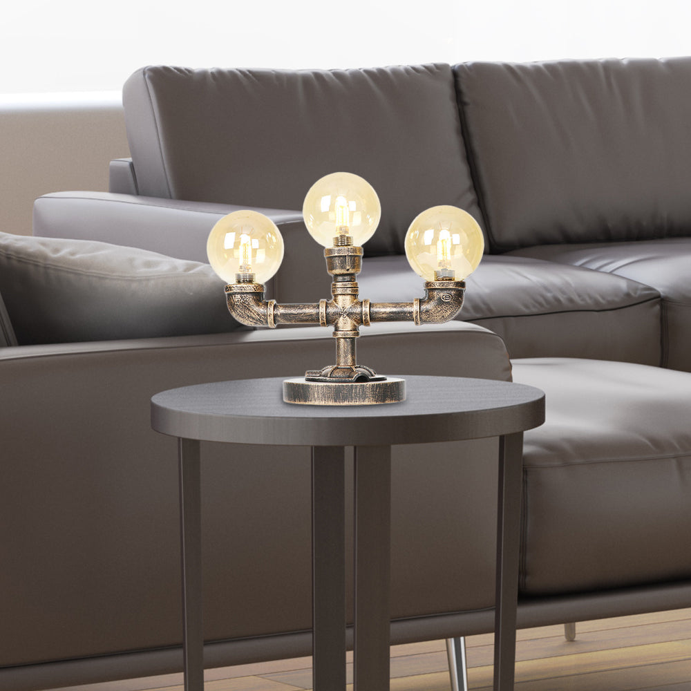 Clear/Amber Glass Antique Bronze Distanne Light Globe 2/3 Light Implesso di attività industriali con base