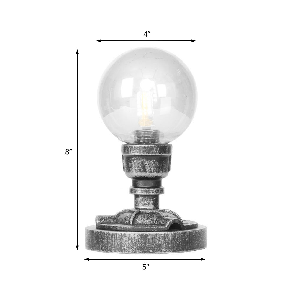 Globe Lampe de travail industrielle en verre transparent/ambre à ampoule unique pour salon, bureau, argent antique