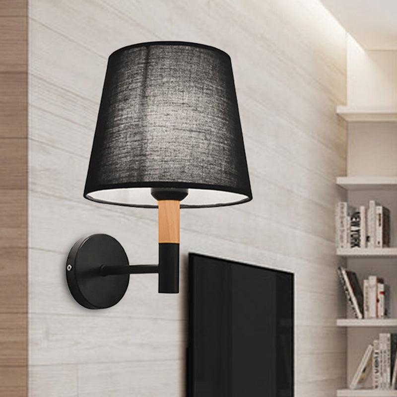 Modern Style Tapered Wall Sconce Light 1 Head Fabric Sconce Lighting Fixture in Black/White for Bedroom