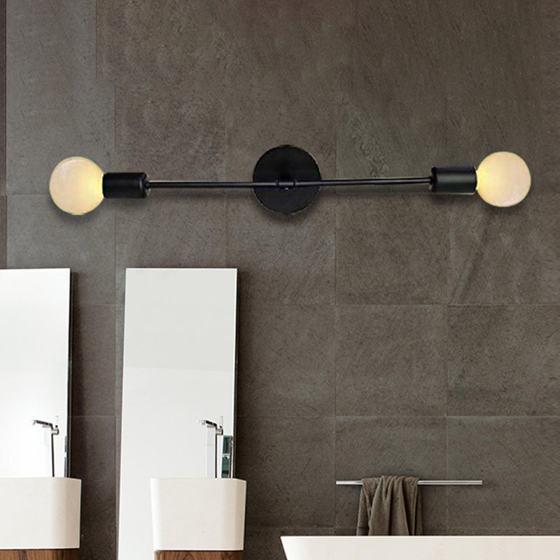 Linear Metal Wall Sconce Light with Open Bulb Loft Style 2 Lights Balcony Sconce Lamp in Black