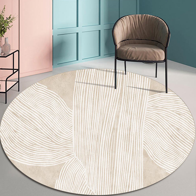 Light Brown Stirpe Rug Polyester Casual Rug Non-Slip Backing Rug for Living Room