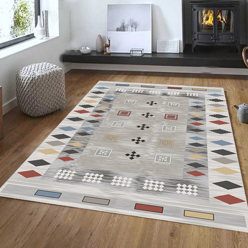 Hellgrau Modern Teppich Polyester Grafik Innenteppich Waschbar für Wohnzimmer