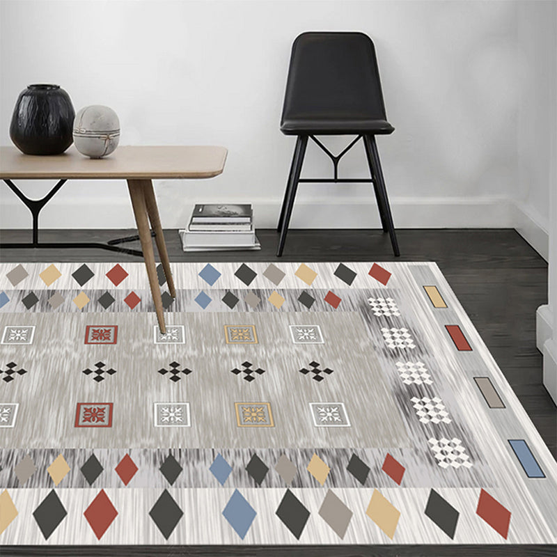 Hellgrau Modern Teppich Polyester Grafik Innenteppich Waschbar für Wohnzimmer