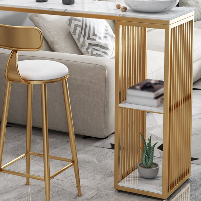 Marble Bar Table with Rectangle Table Top Double Pedestal Table with 41.3-inch Height