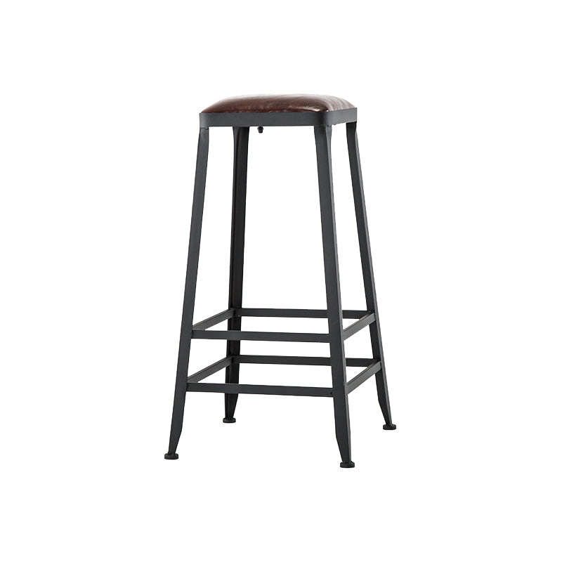 Industrial Iron Armless Footrest Stool Brown Upholstered Stool for Bristol