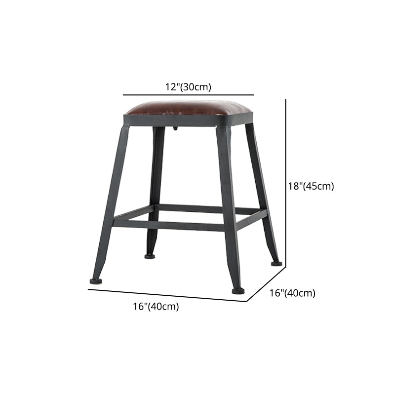 Industrial Iron Armless Footrest Stool Brown Upholstered Stool for Bristol