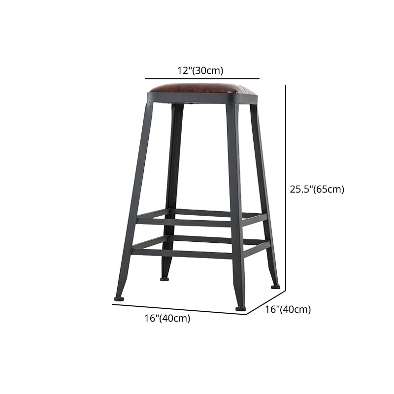 Industrial Iron Armless Footrest Stool Brown Upholstered Stool for Bristol