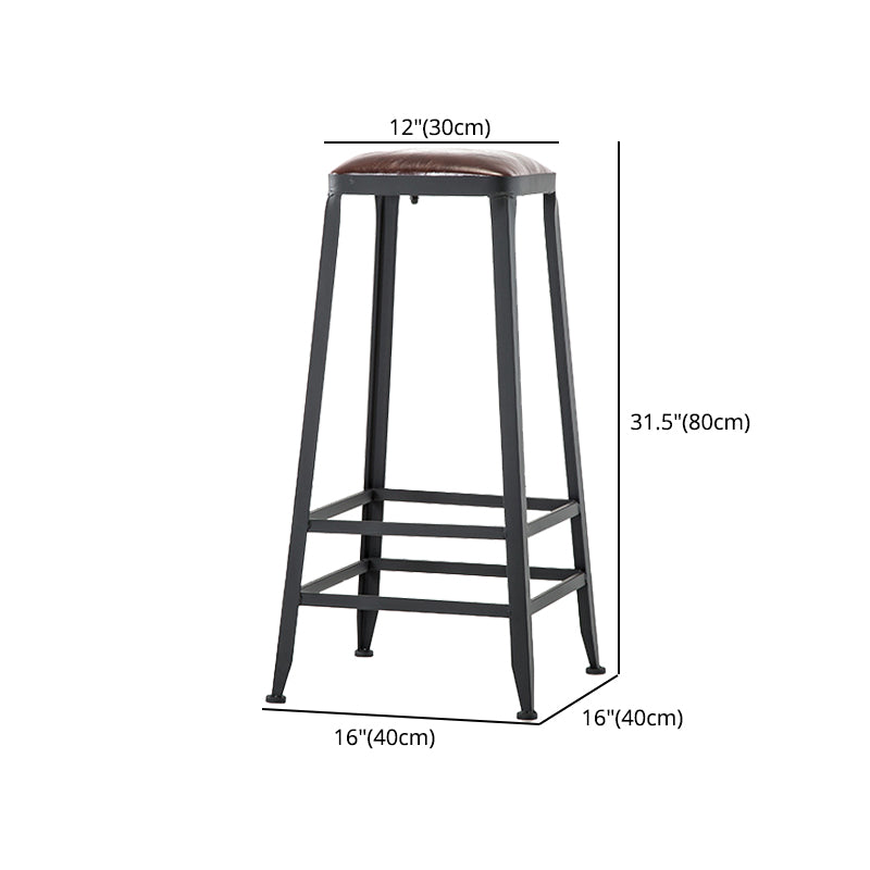 Industrial Iron Armless Footrest Stool Brown Upholstered Stool for Bristol
