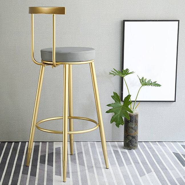 Glam Low Back Bar and Counter Stool Round Stool with 4 Gold Legs