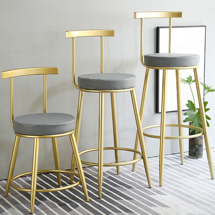 Glam Low Back Bar and Counter Stool Round Stool with 4 Gold Legs