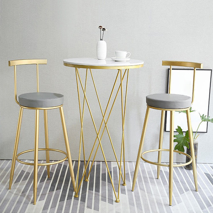 Glam Low Back Bar and Counter Stool Round Stool with 4 Gold Legs