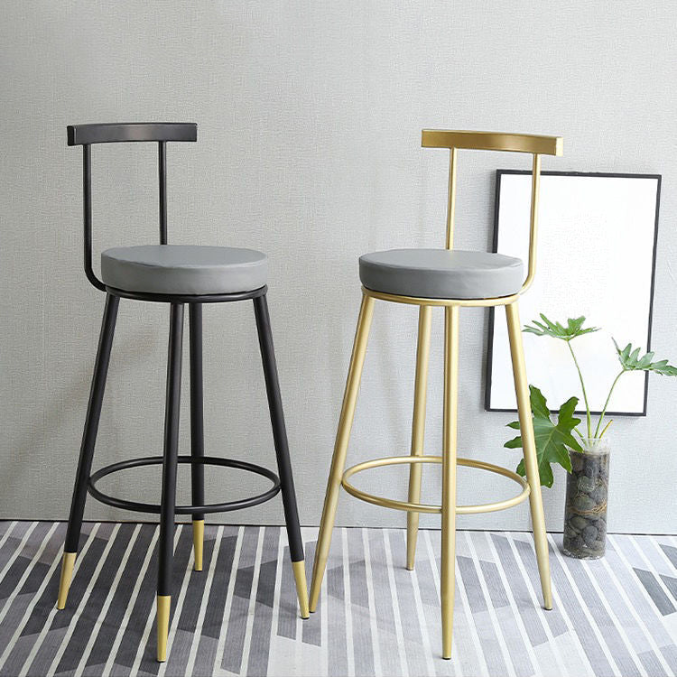 Glam Low Back Bar and Counter Stool Round Stool with 4 Gold Legs