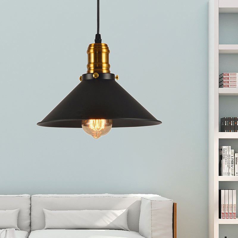 8.5"/10"/12" Wide Industrial Tapered Pendant Light 1 Light Metal Hanging Lamp in Black for Restaurant