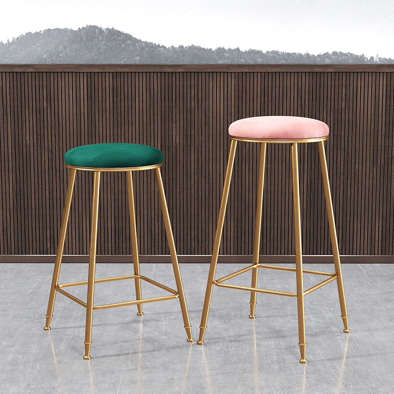 Scandinavian Upholstered Fabric Stools for Home Armless Backless Stools with 4 Gold Legs