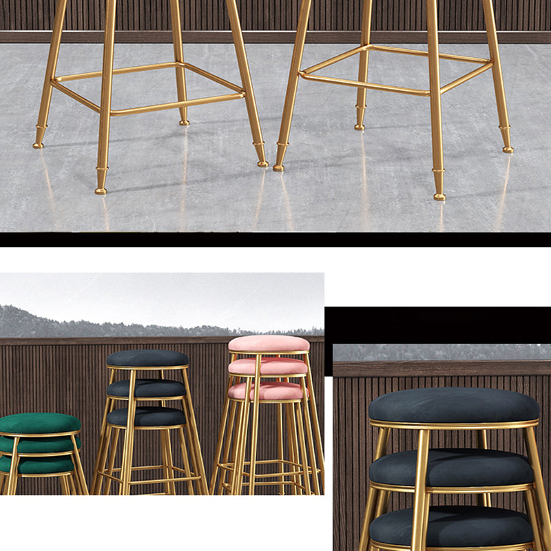 Scandinavian Upholstered Fabric Stools for Home Armless Backless Stools with 4 Gold Legs