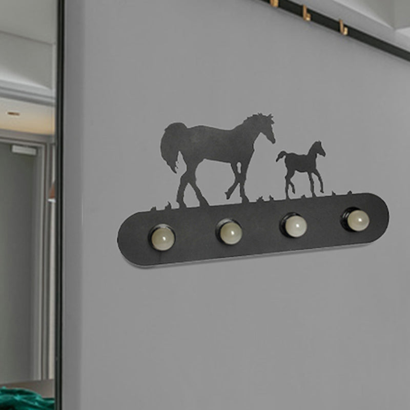 Lodge Open Bulb Wall Light with Elk/Horse/Sheep/Mountain/Windmill/Tree Design 4 Bulbs Metallic Wall Sconce in Black for Indoor