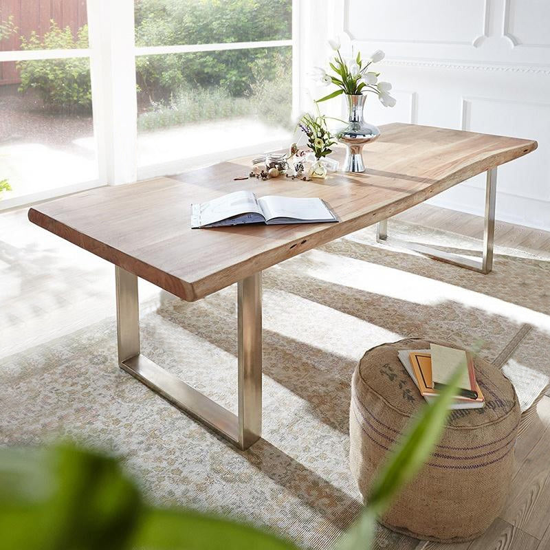 Mesa de comedor de madera sólida rectangular mesa de pedestal de lujo para comedor para comedor