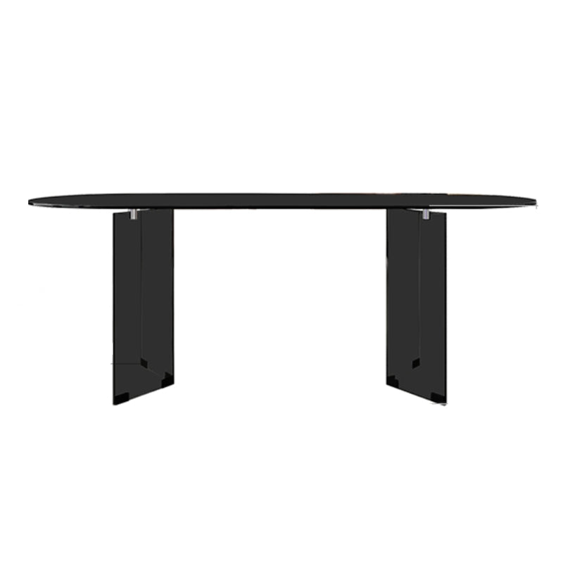 Clear Glass Contemporary Oval Table Glass Top Table with Double Pedestal