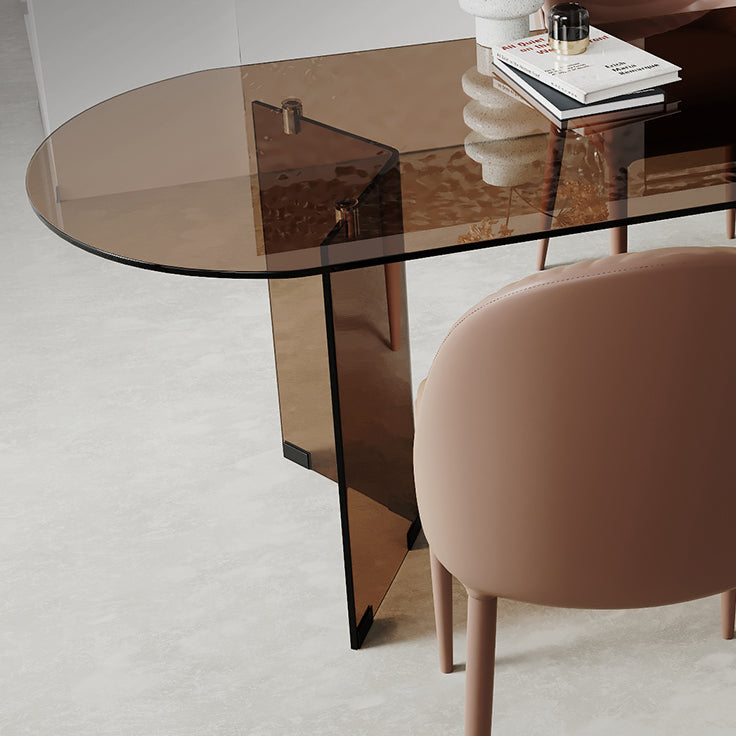 Clear Glass Contemporary Oval Table Glass Top Table with Double Pedestal