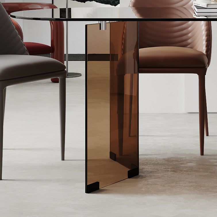 Clear Glass Contemporary Oval Table Glass Top Table with Double Pedestal