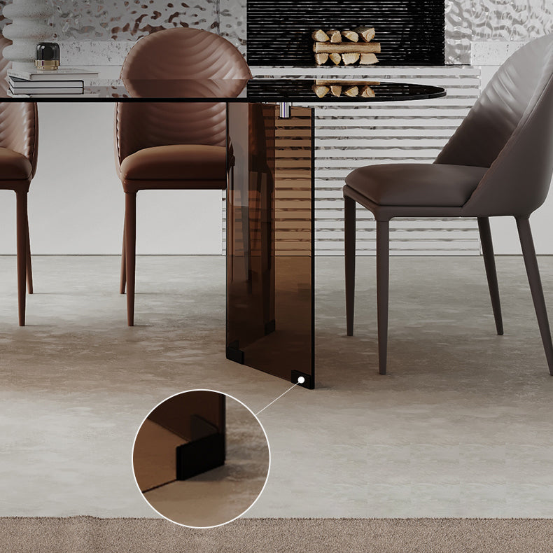 Clear Glass Contemporary Oval Table Glass Top Table with Double Pedestal