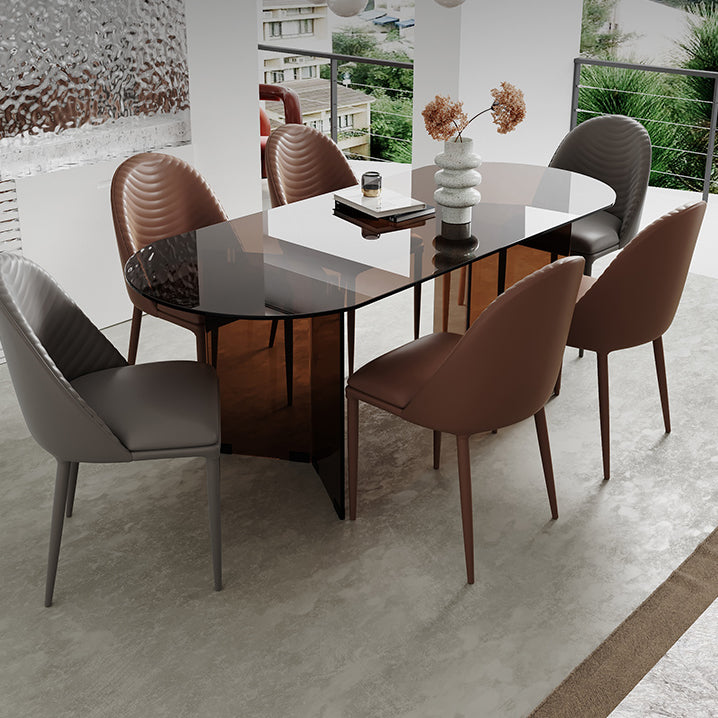 Clear Glass Contemporary Oval Table Glass Top Table with Double Pedestal