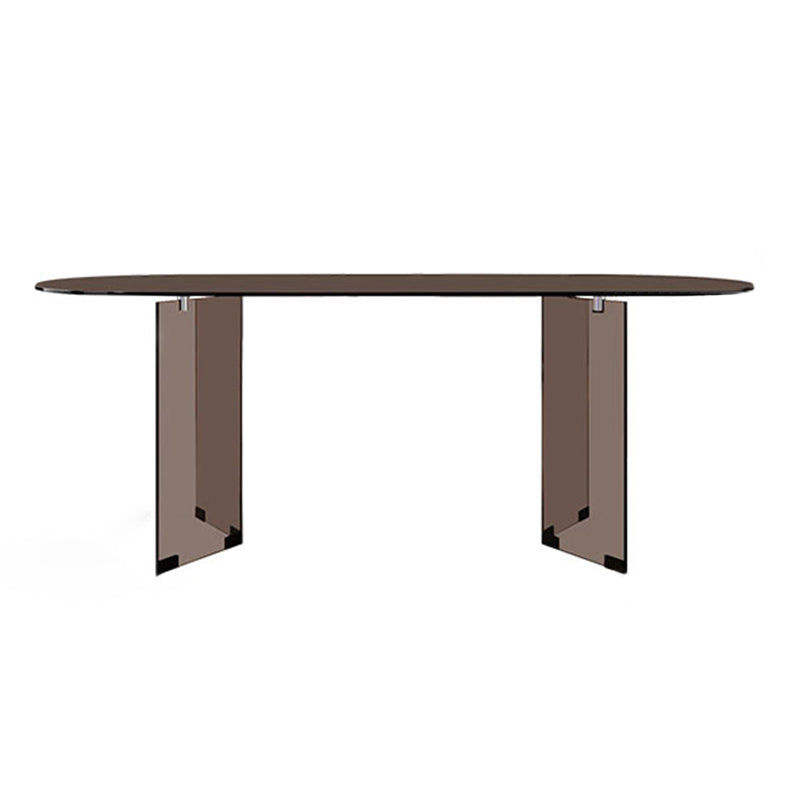 Clear Glass Contemporary Oval Table Glass Top Table with Double Pedestal
