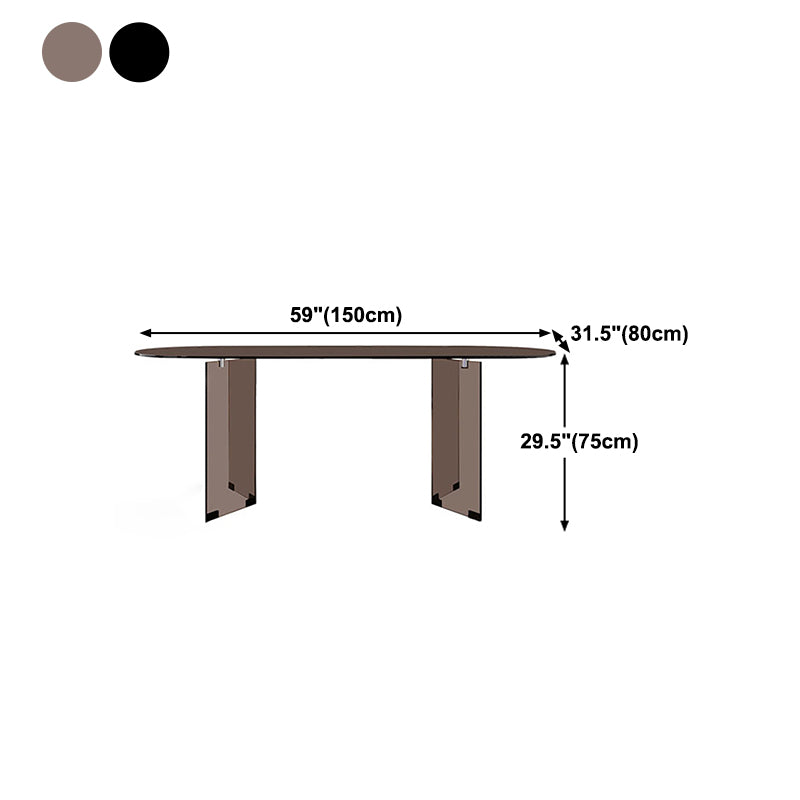 Clear Glass Contemporary Oval Table Glass Top Table with Double Pedestal