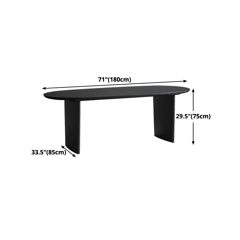 Ovaal dubbele voetstuk moderne eettafel zwarte vaste tafel met massief hout