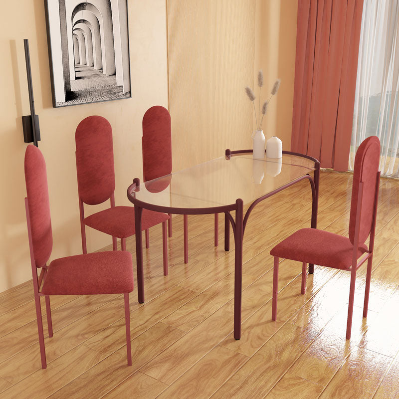 Modern Tempered Glass Dining Table for Restaurant Oval Indoor Table with 4 Legs