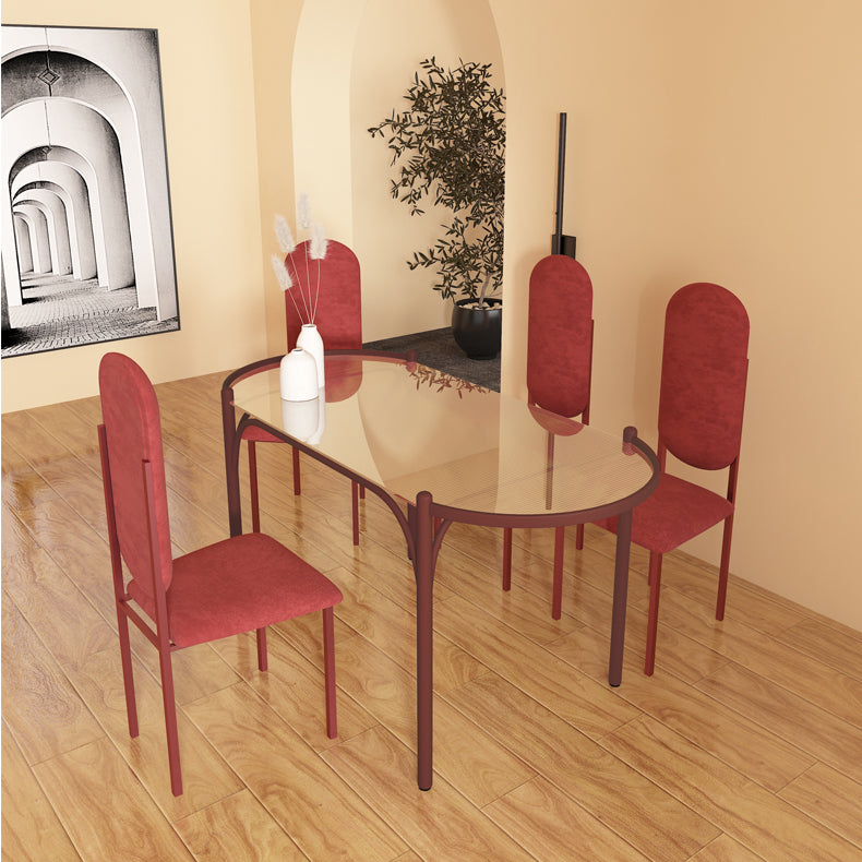 Modern Tempered Glass Dining Table for Restaurant Oval Indoor Table with 4 Legs