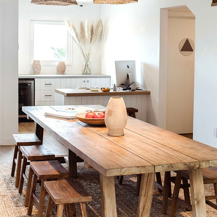 Mesa de comedor de madera de pino Mesa rectangular moderna con base de pedestal doble