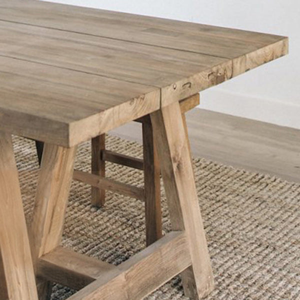 Mesa de comedor de madera de pino Mesa rectangular moderna con base de pedestal doble