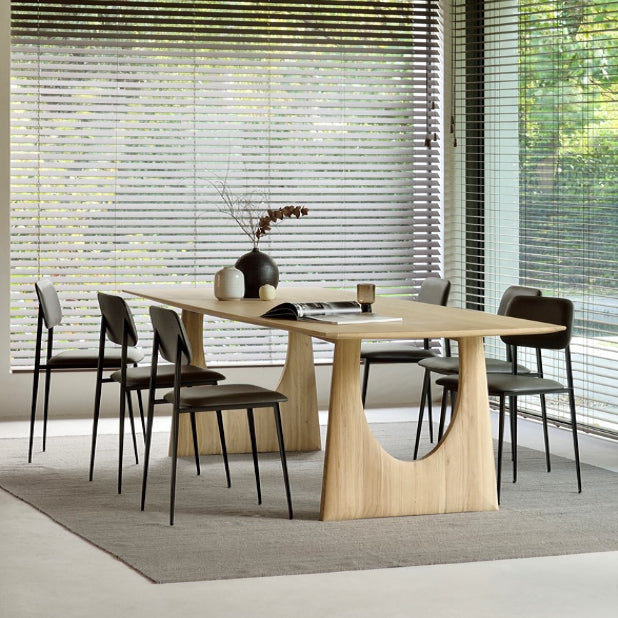 Rechthoek casual eettafel licht houten kleur vaste tafel met vaste houten basis