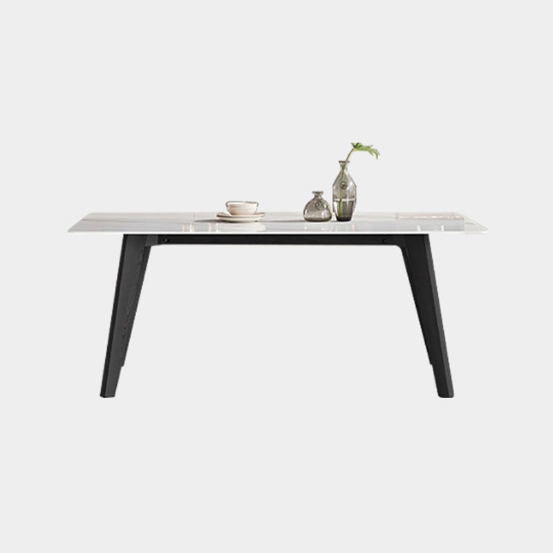 Stone Top Dining Table Rectangle Dining Table with 4 Solid Wood Legs