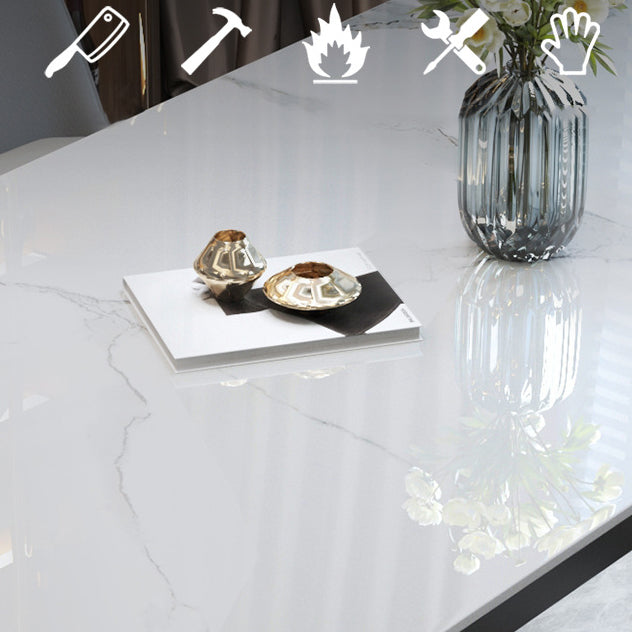 Stone Top Dining Table Rectangle Dining Table with 4 Solid Wood Legs