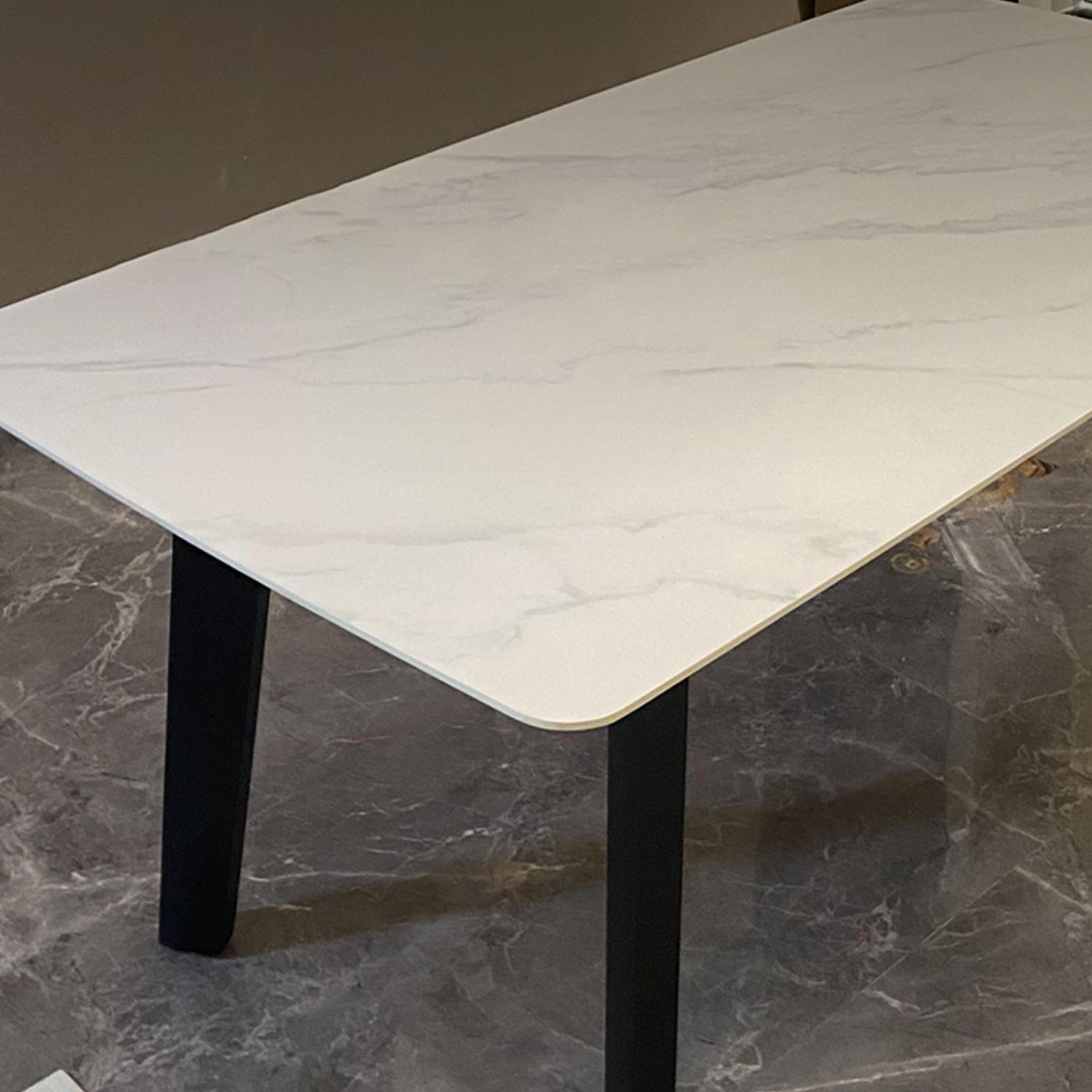 Stone Top Dining Table Rectangle Dining Table with 4 Solid Wood Legs